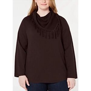 Style & Co Plus Size Cowlneck Fringed Sweater size 1X